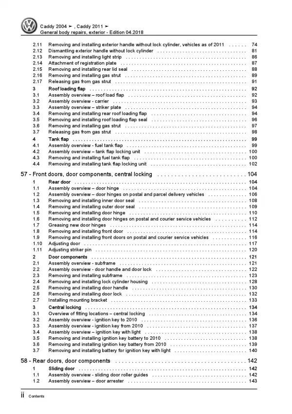 VW Caddy 2K 2003-2010 general body repairs exterior repair workshop manual pdf