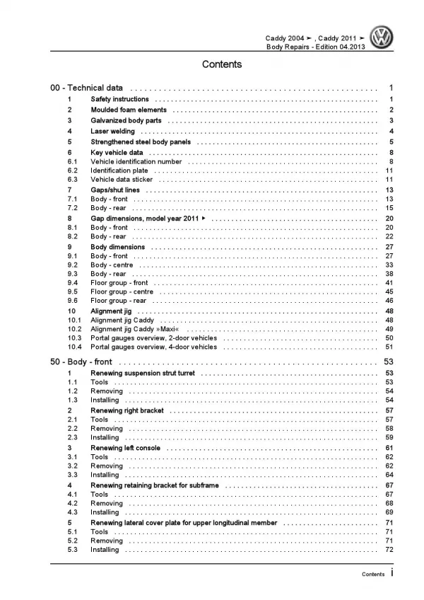 VW Caddy type 2K 2003-2010 body repairs workshop repair manual pdf ebook