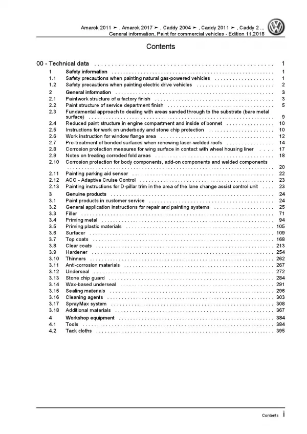 VW Caddy 2K (03-10) general info paint commercial vehicles wordkshop manual pdf