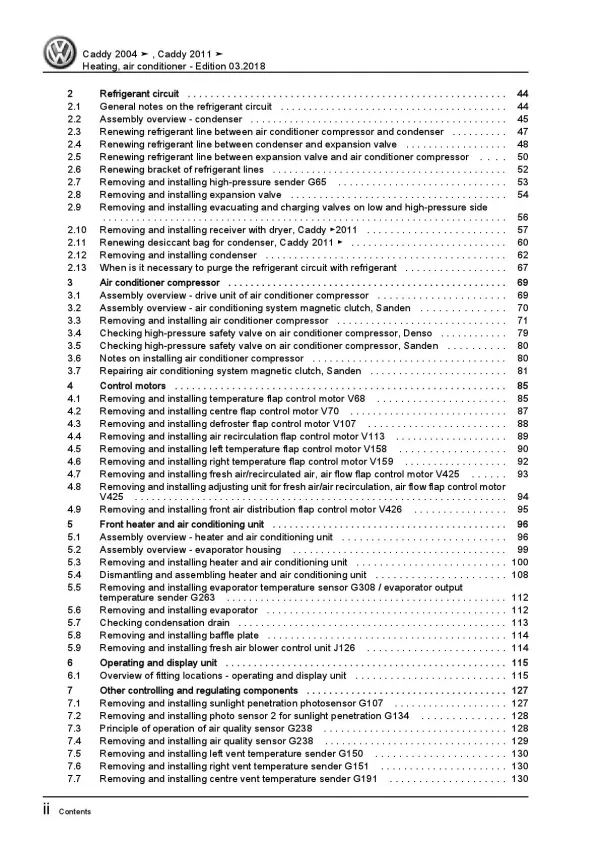 VW Caddy 2K 2003-2010 heating air conditioning system repair workshop manual pdf
