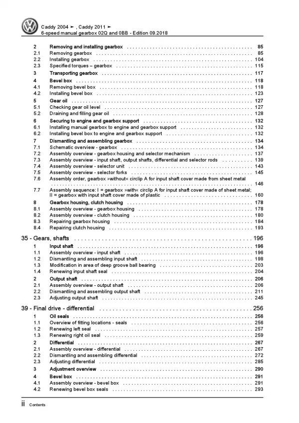 VW Caddy 2K 2003-2010 6 speed manual gearbox 02Q 0BB repair workshop manual pdf