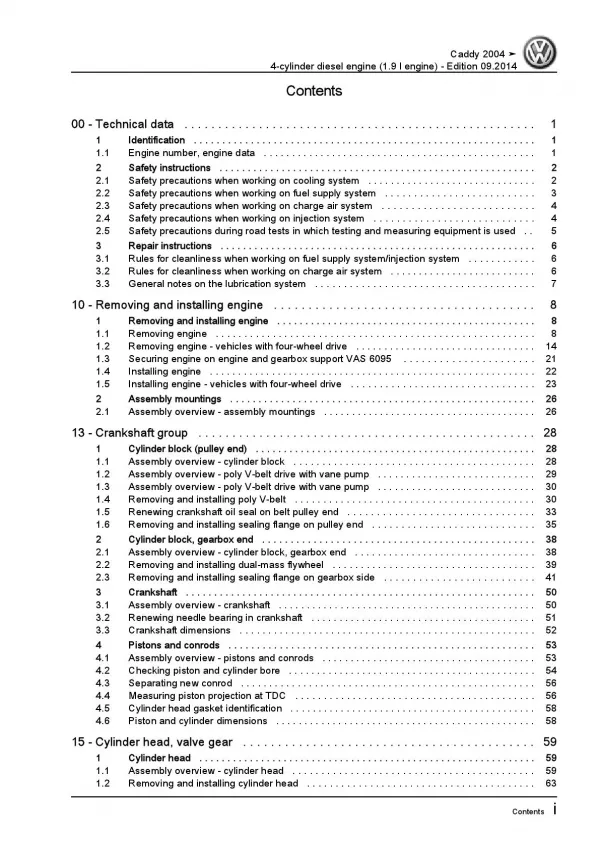 VW Caddy type 2K 2003-2010 4-cyl. diesel engines 1.9l repair workshop manual pdf