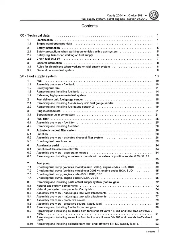 VW Caddy type 2K 2003-2010 fuel supply system petrol engines repair manual pdf