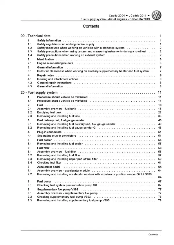 VW Caddy type 2K 2003-2010 fuel supply system diesel engines repair manual pdf