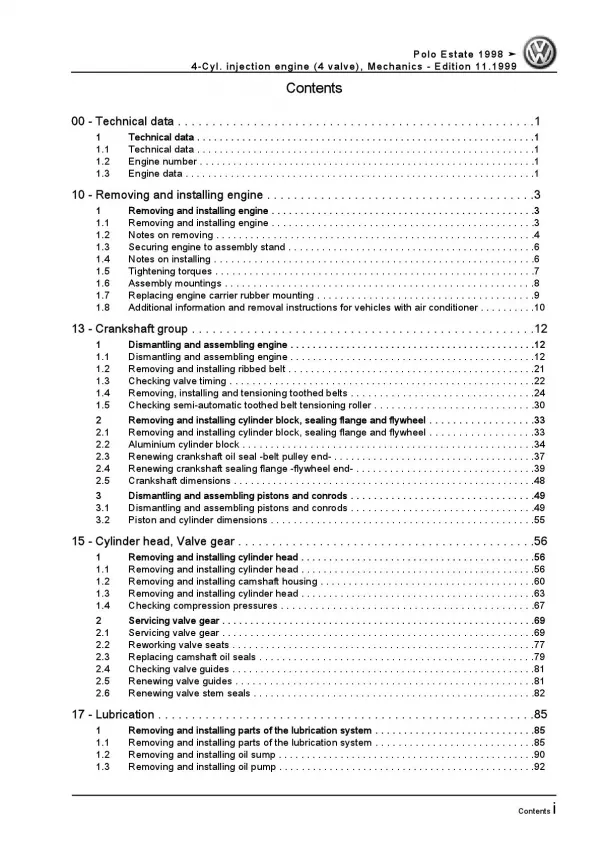 VW Caddy 9K 1999-2003 4-cyl. injection engine mechanics 75 hp repair manual pdf