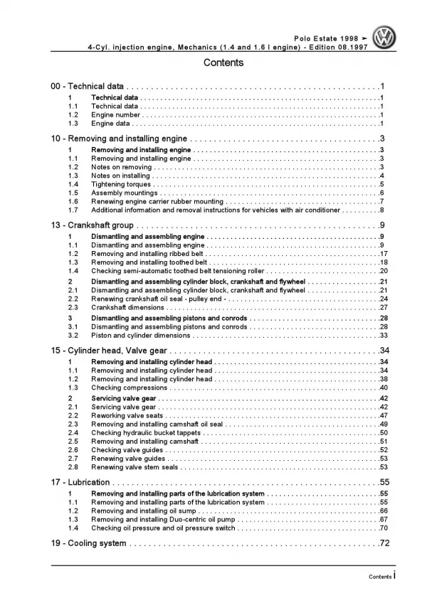 VW Caddy 9K (99-03) 4-cyl. injection engine mechanics 50-75 hp repair manual pdf