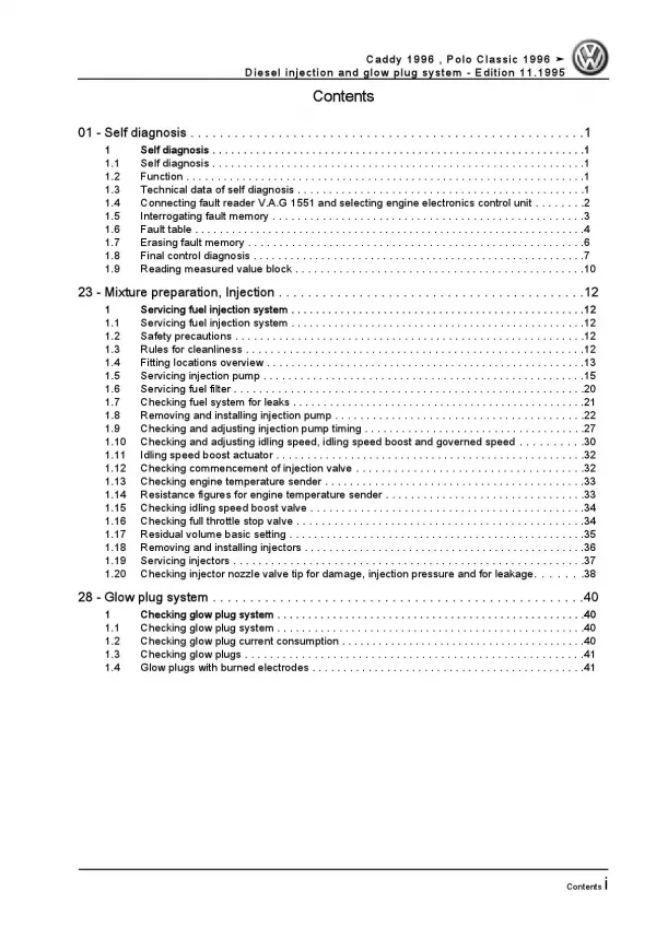 VW Caddy 9K 1999-2003 direct injection glow plug system 64 hp repair manual pdf