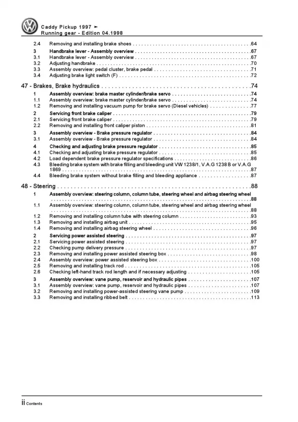 VW Caddy Pickup type 9U 1997-2002 running gear axles steering repair manual pdf