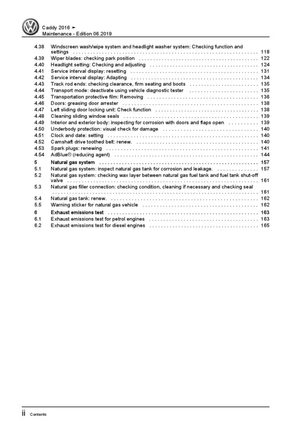 VW Caddy type SA 2015-2020 maintenance repair workshop manual pdf file ebook
