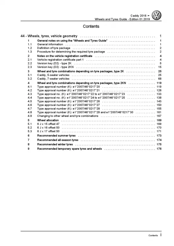 VW Caddy type SA 2015-2020 wheels and tyres repair workshop manual pdf ebook