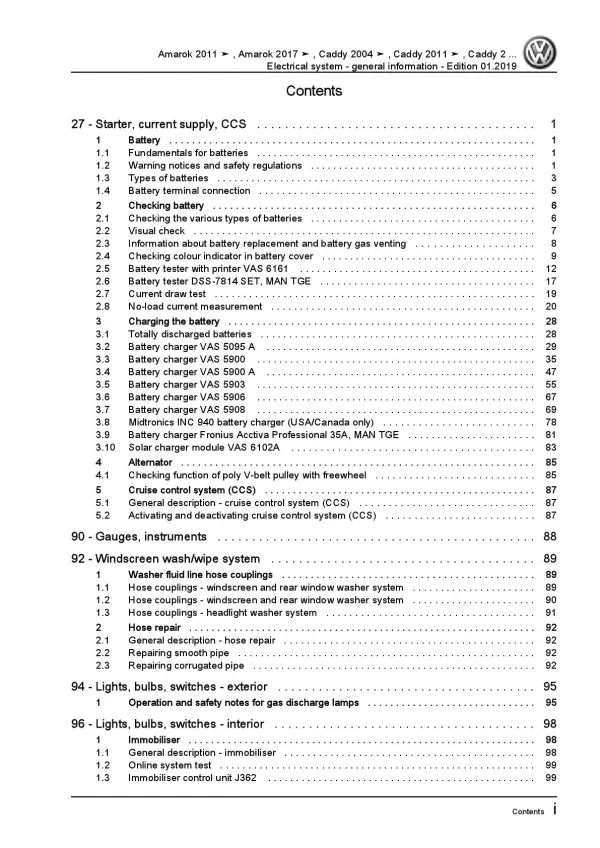VW Caddy SA 2015-2020 electrical system general information repair manual pdf