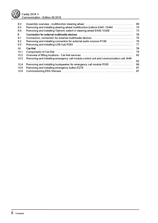 VW Caddy type SA 2015-2020 communication radio navigation repair manual pdf