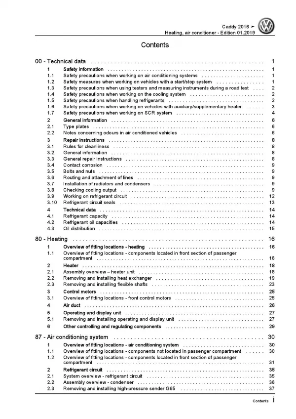 VW Caddy SA 2015-2020 heating air conditioning system repair workshop manual pdf