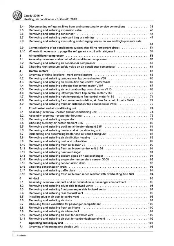 VW Caddy SA 2015-2020 heating air conditioning system repair workshop manual pdf