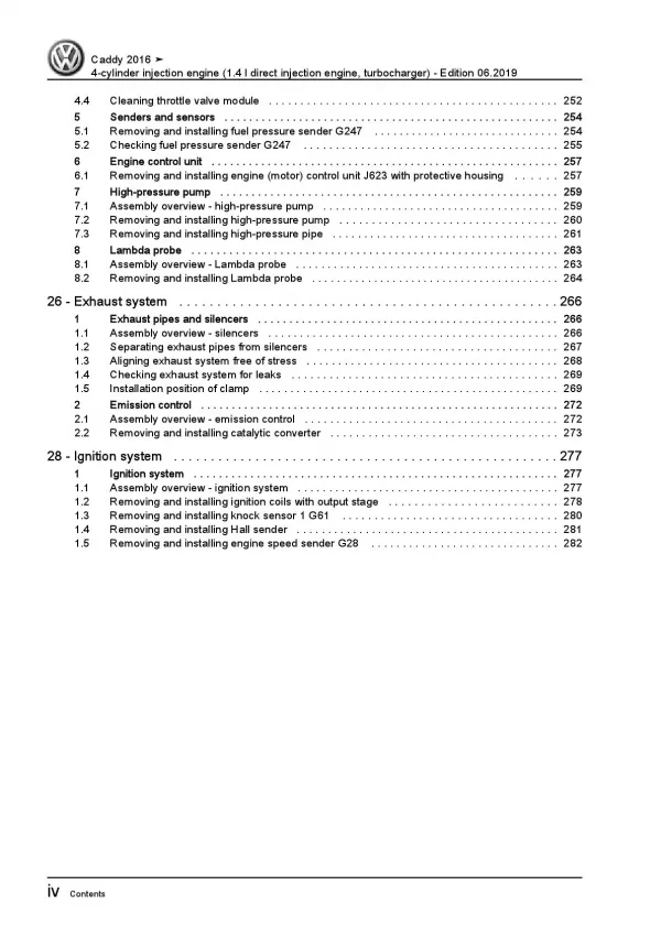 VW Caddy type SA 2015-2020 4-cyl. 1.4l petrol engines repair workshop manual pdf