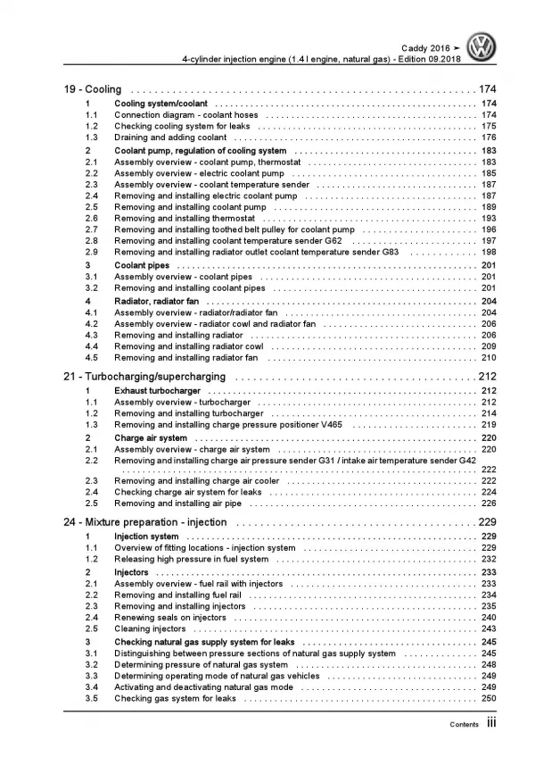 VW Caddy SA 2015-2020 4-cyl. 1.4l natural gas petrol engines repair manual pdf