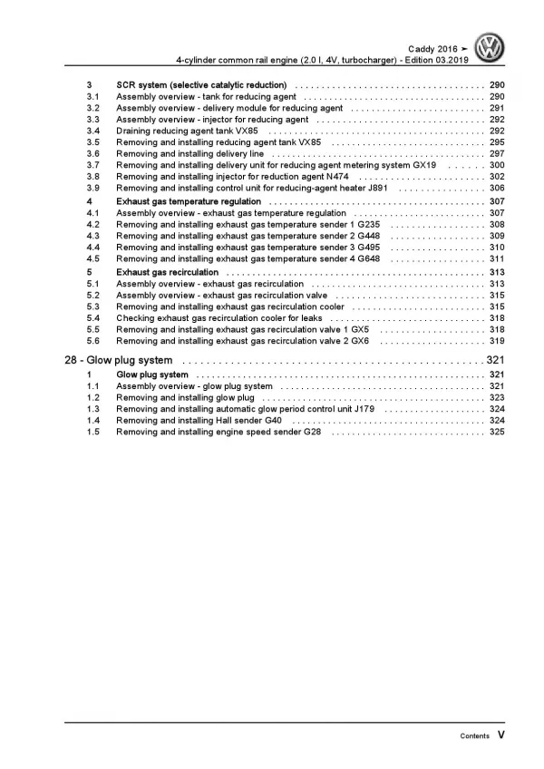 VW Caddy type SA 2015-2020 4-cyl. diesel engines 2.0l repair workshop manual pdf