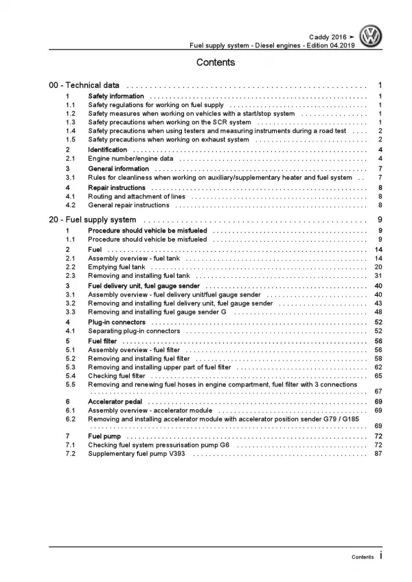 VW Caddy SA (15-20) fuel supply system diesel engines repair workshop manual pdf