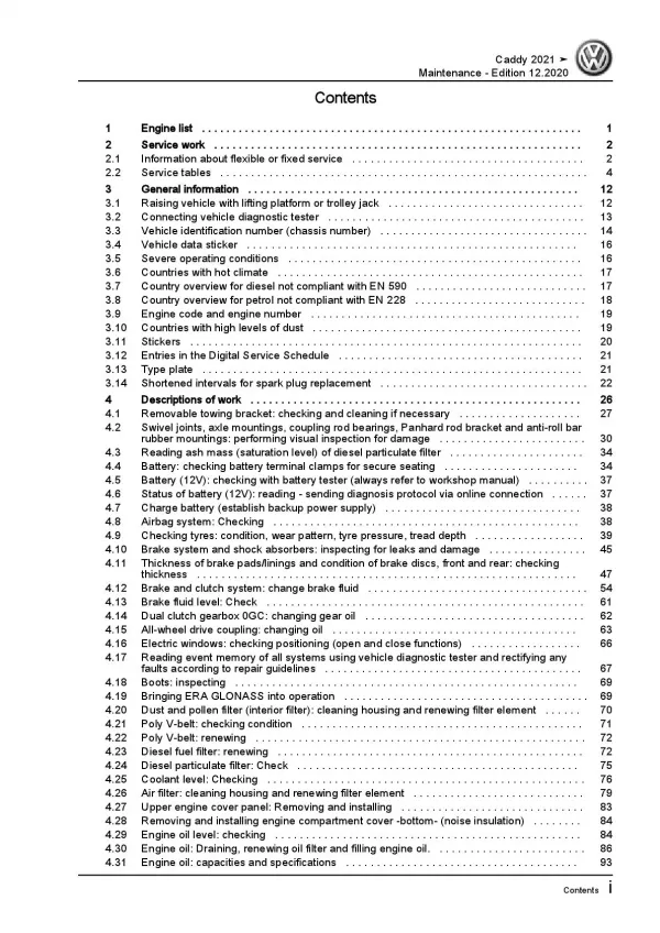 VW Caddy type SB from 2020 maintenance repair workshop manual pdf file ebook