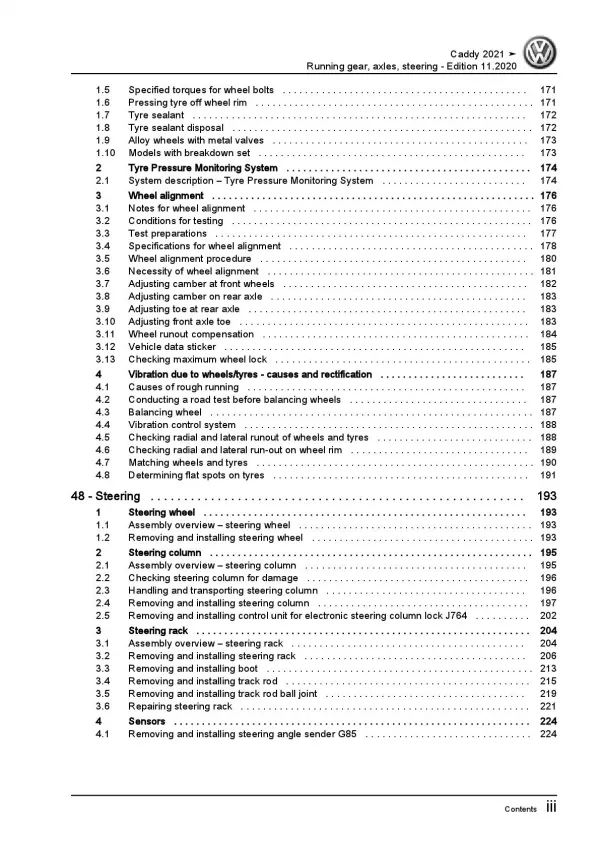 VW Caddy SB from 2020 running gear axles steering repair workshop manual pdf