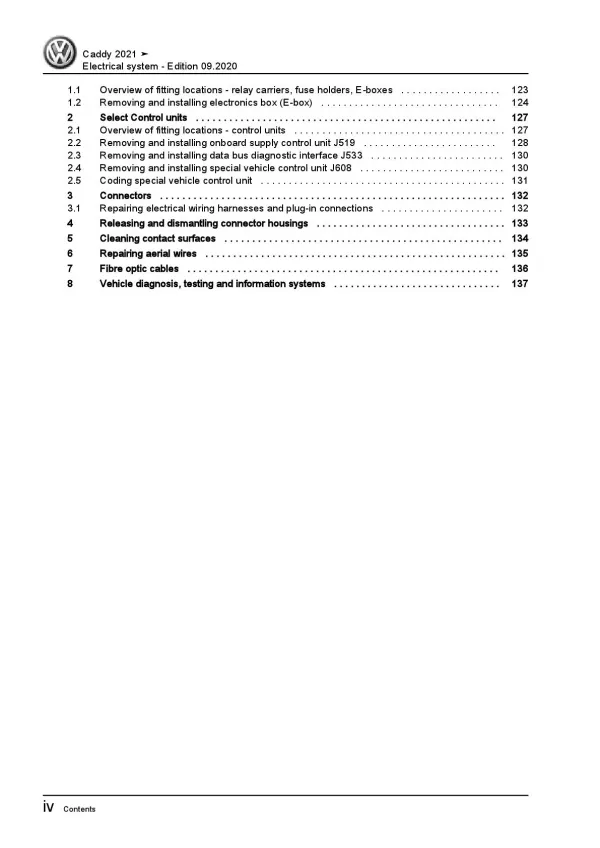 VW Caddy type SB from 2020 electrical system repair workshop manual pdf ebook