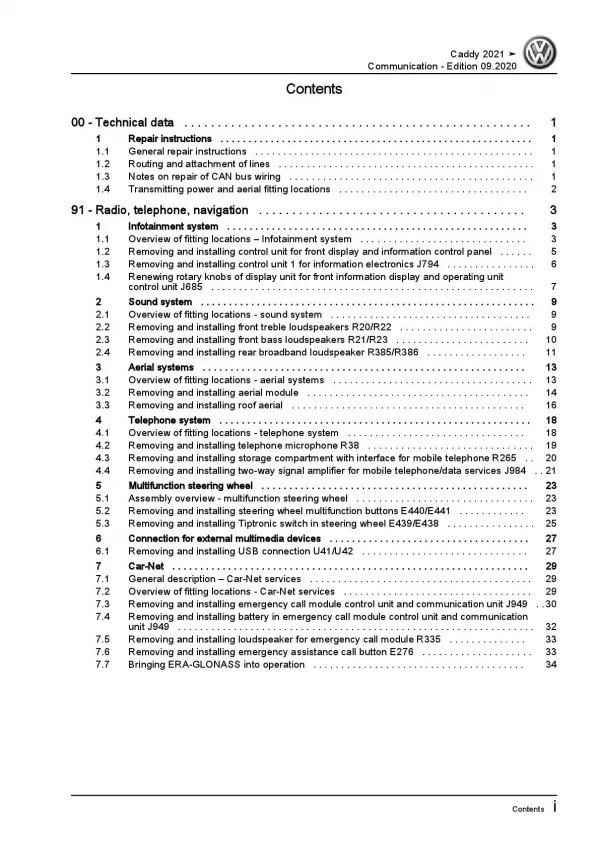 VW Caddy SB from 2020 communication radio navigation repair workshop manual pdf