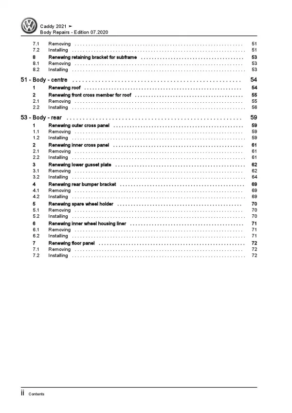 VW Caddy type SB from 2020 body repairs workshop repair manual pdf ebook