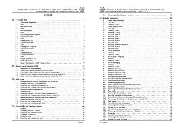 VW Caddy SB (20>) factory installed accessories conversions repair manual pdf