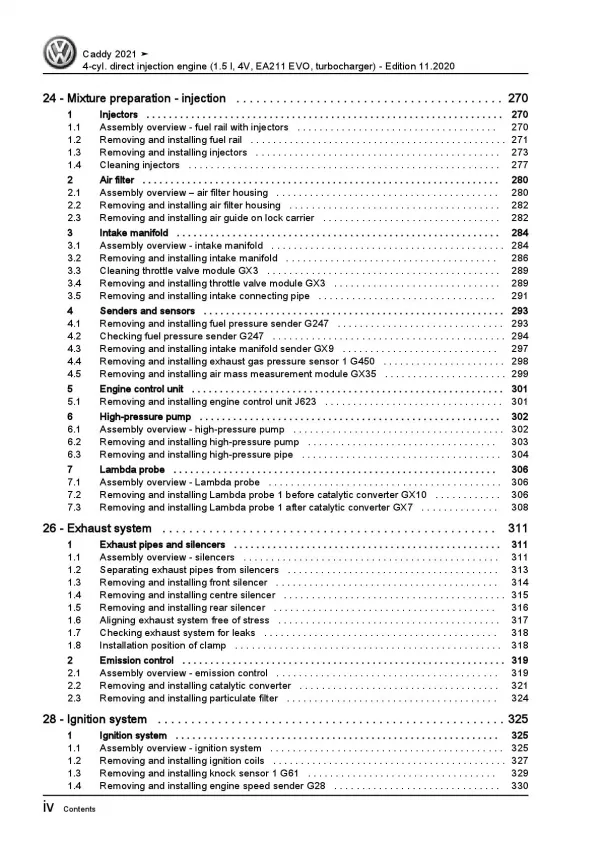 VW Caddy SB (20>) 4-cyl. 1.5l petrol engines 115 hp repair workshop manual pdf