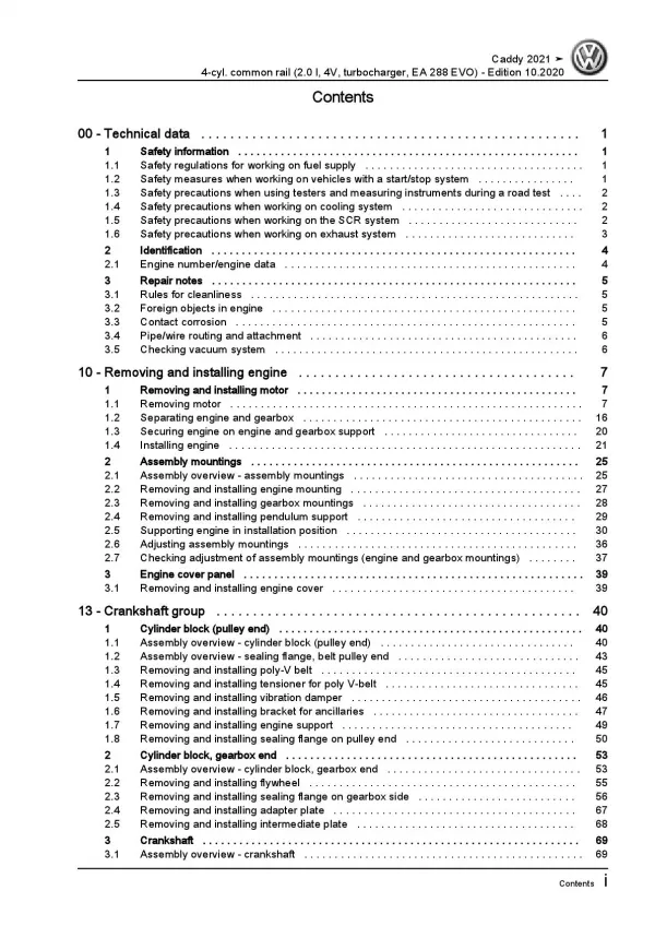 VW Caddy SB (20>) 4-cyl. diesel engines 75-122 hp repair workshop manual pdf