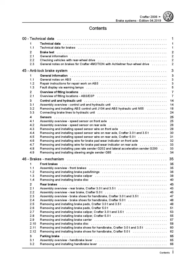 VW Crafter type 2E 2006-2016 brake systems repair workshop manual pdf ebook