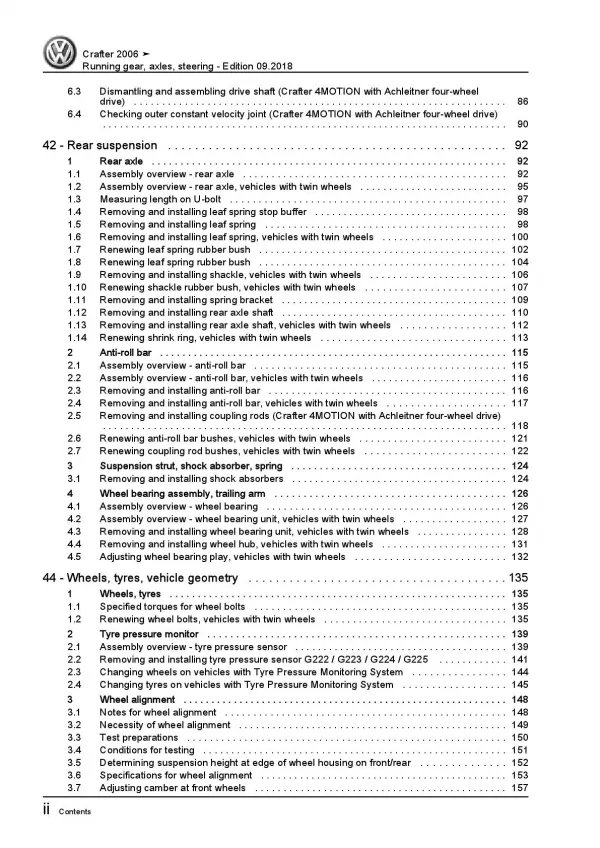 VW Crafter 2E 2006-2016 running gear axles steering repair workshop manual pdf