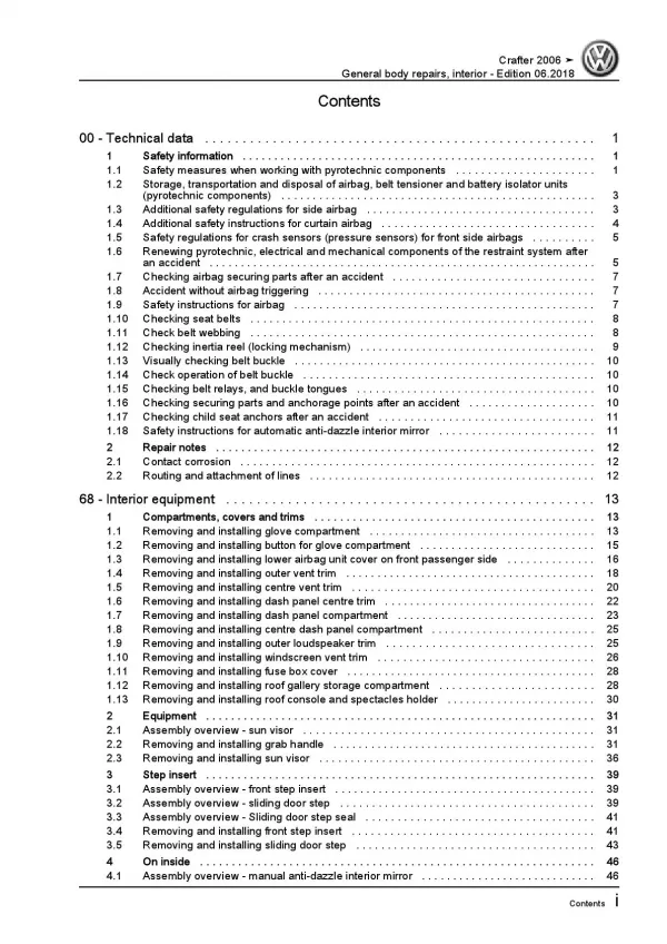 VW Crafter 2E 2006-2016 general body repairs interior repair workshop manual pdf