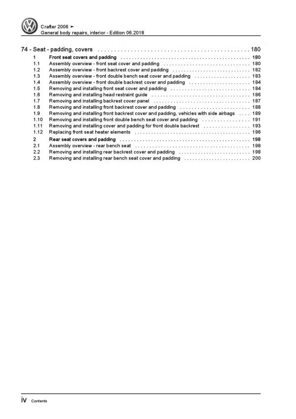 VW Crafter 2E 2006-2016 general body repairs interior repair workshop manual pdf