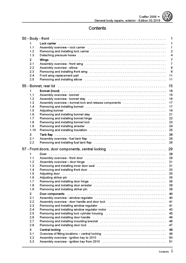 VW Crafter 2E 2006-2016 general body repairs exterior repair workshop manual pdf