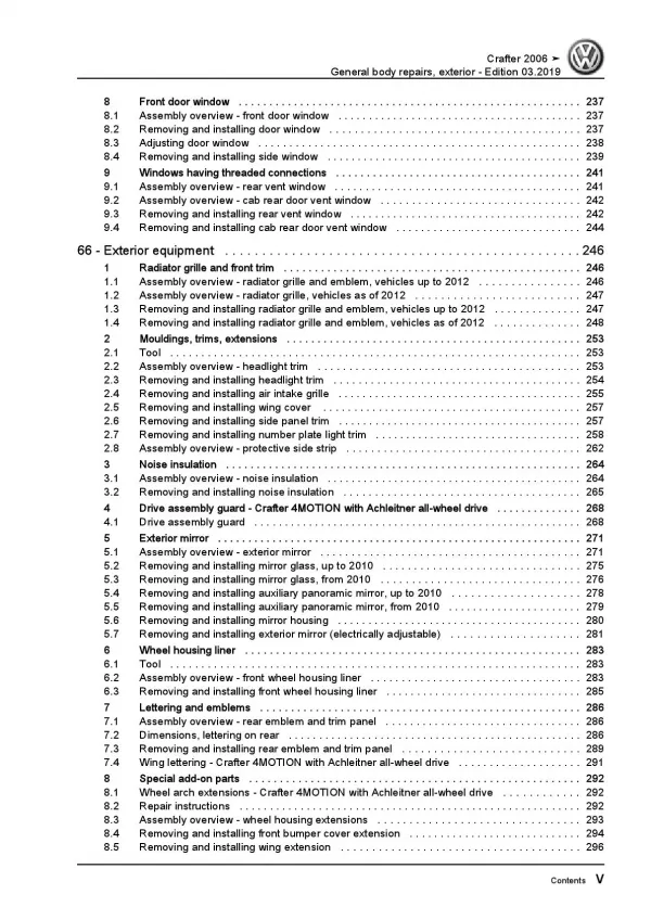 VW Crafter 2E 2006-2016 general body repairs exterior repair workshop manual pdf