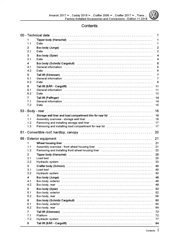 VW Crafter 2E 06-16 factory installed accessories conversions repair manual pdf