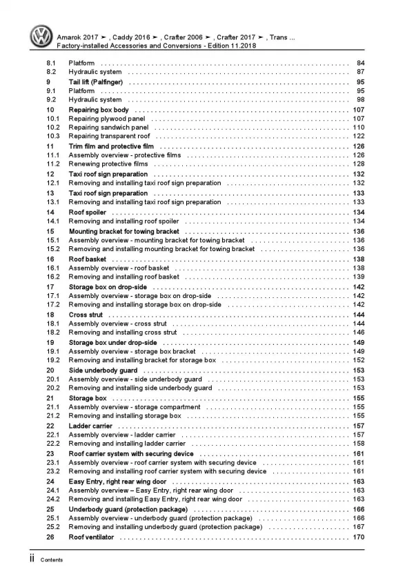 VW Crafter 2E 06-16 factory installed accessories conversions repair manual pdf