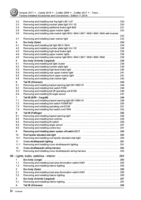 VW Crafter 2E 06-16 factory installed accessories conversions repair manual pdf