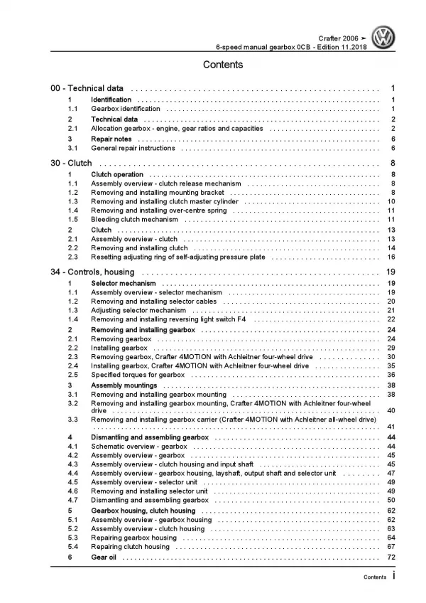 VW Crafter type 2E (06-16) 6 speed manual gearbox 0CB repair workshop manual pdf