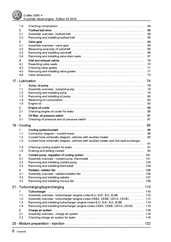 VW Crafter 2E 2006-2016 4-cyl. diesel engines 2.5l repair workshop manual pdf