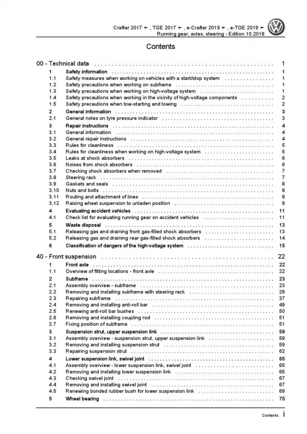 VW Crafter SY from 2017 running gear axles steering repair workshop manual pdf