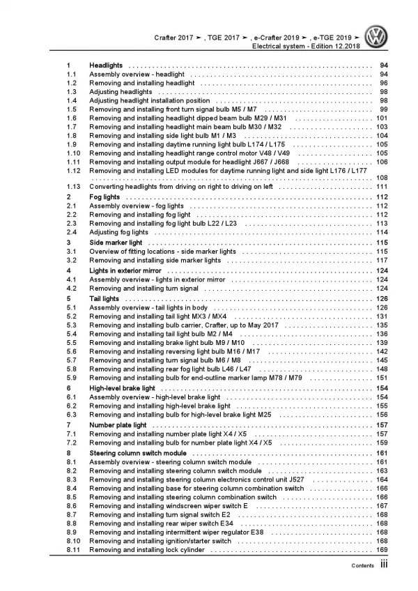 VW Crafter type SY from 2017 electrical system repair workshop manual pdf