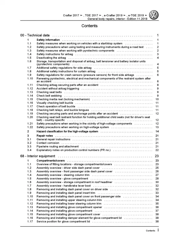 VW Crafter SY from 2017 general body repairs interior repair workshop manual pdf