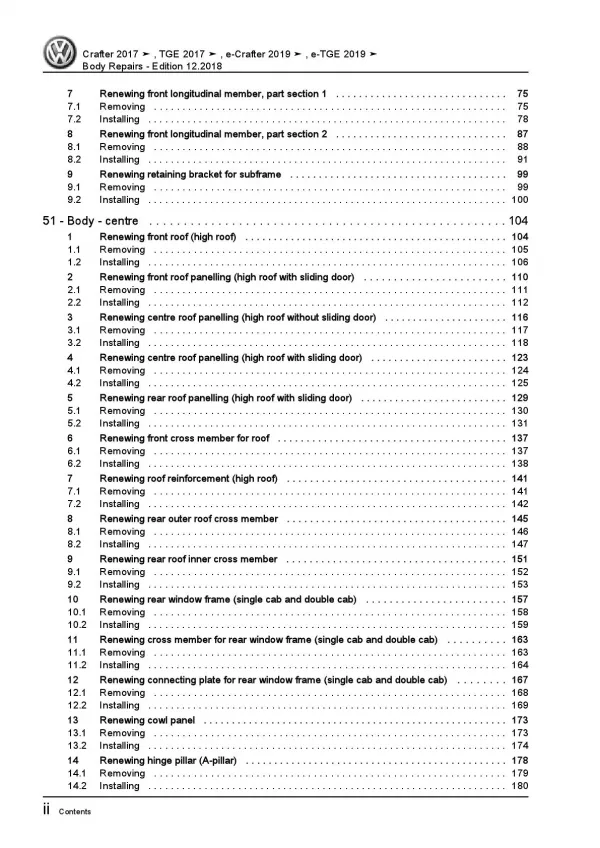 VW Crafter SY type from 2017 body repairs workshop repair manual pdf ebook