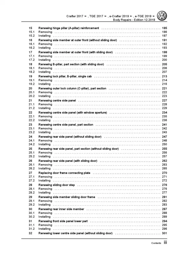 VW Crafter SY type from 2017 body repairs workshop repair manual pdf ebook