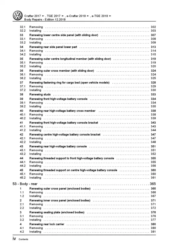 VW Crafter SY type from 2017 body repairs workshop repair manual pdf ebook