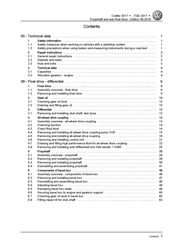 VW Crafter SY (17>) propshaft and rear final drive repair workshop manual pdf