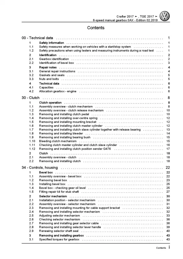 VW Crafter SY from 2017 6 speed manual gearbox 0AX repair workshop manual pdf