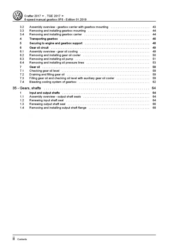 VW Crafter SY from 2017 6 speed manual gearbox 0F6 repair workshop manual pdf